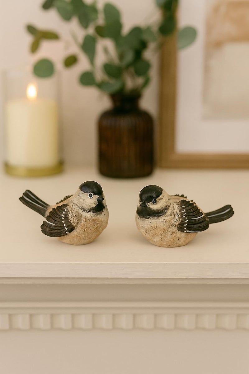 The Bridge Collection Set of 2 Brown Chickadee Bird Figurines- Bird Decor - Mantle Decorations- Spring Figurine- Bird Figurines Home Decor - Image 4